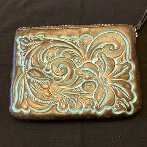 Patricia Nash wristlet.  Turquoise and matte black.